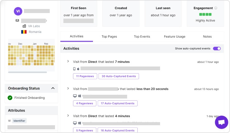 User behavior tracking inside Usermaven