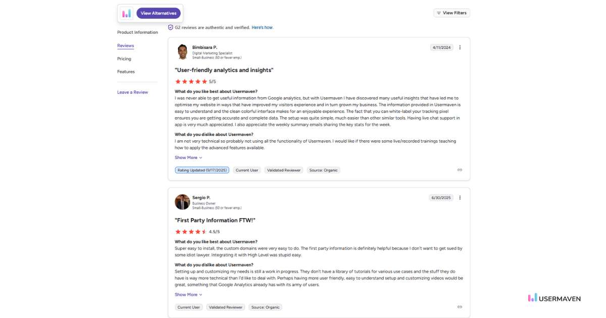G2 Reviews - Usermaven