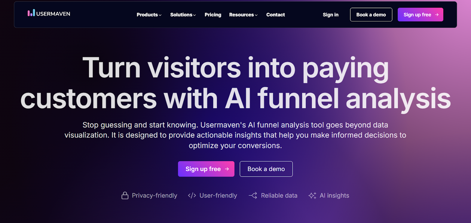 Usermaven website funnels interface