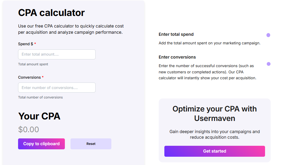 Cost per acquisition calculator