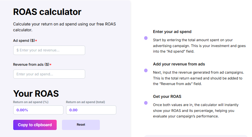 Return on ad spend calculator