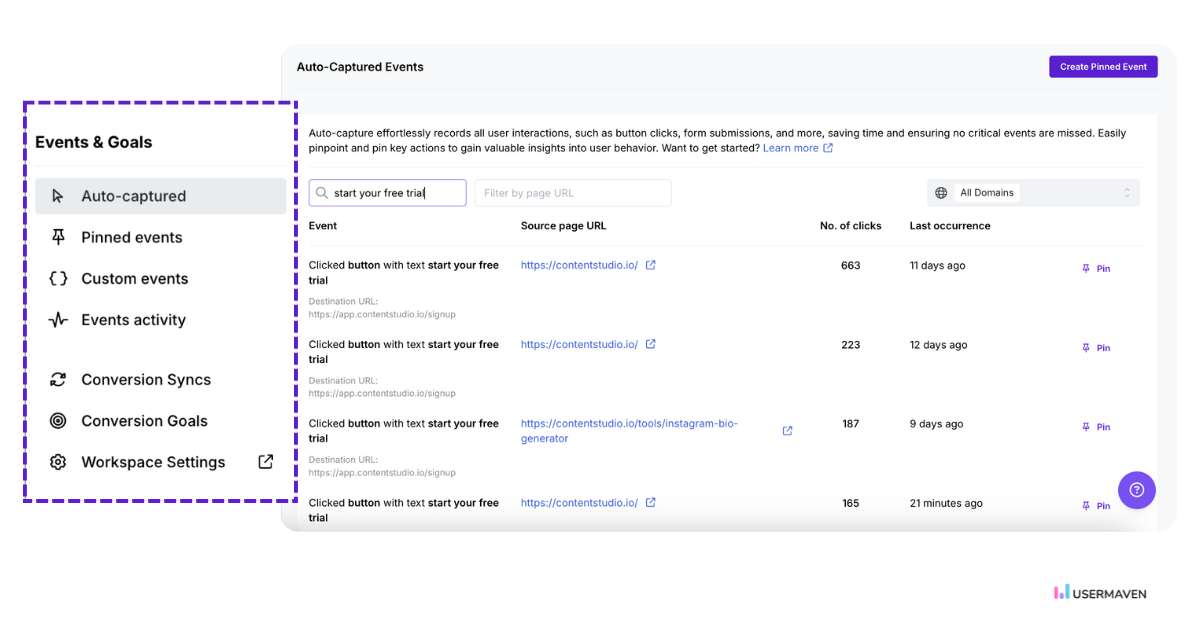 Track user actions automatically with Usermaven