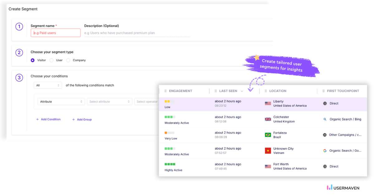 Personalize user experience with segments in Usermaven.