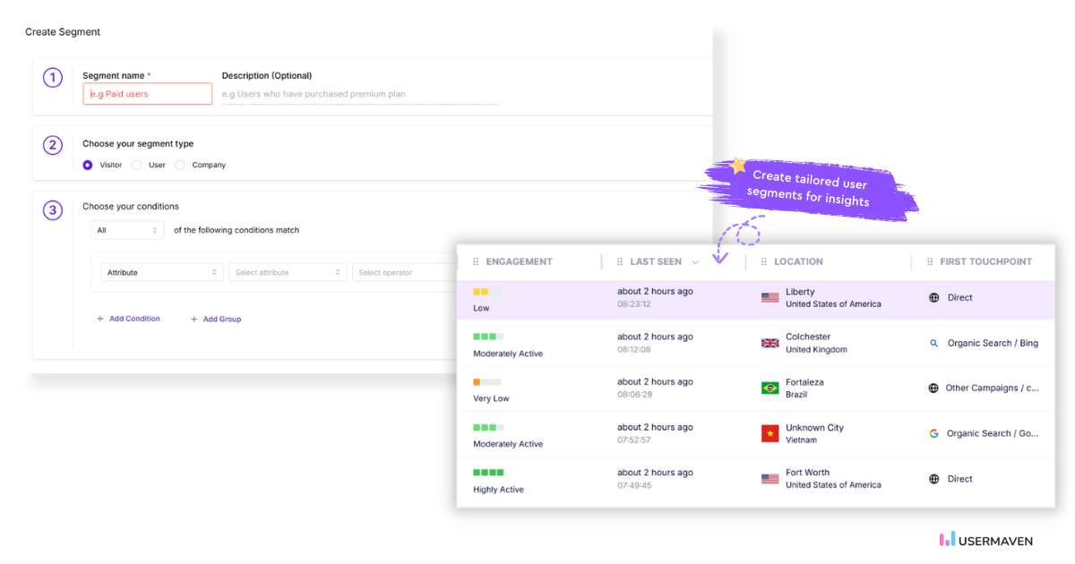 Personalize user experience with segments in Usermaven.