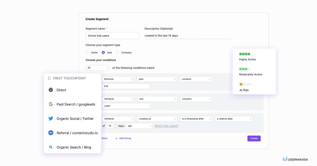Personalize user experience with segments in Usermaven.