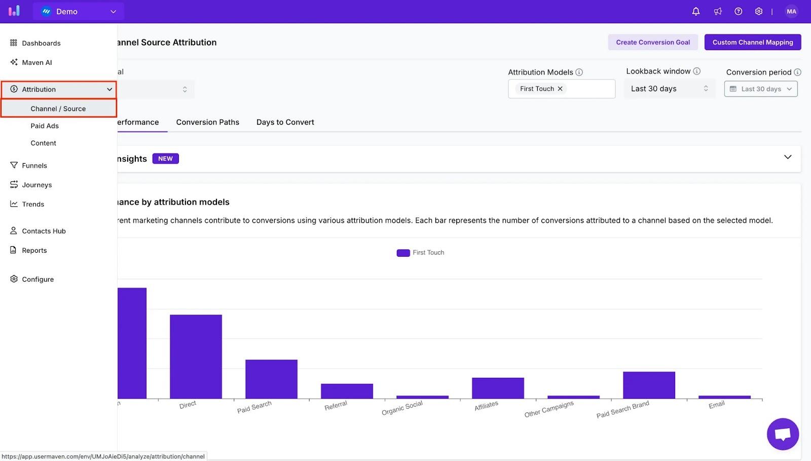 Channel source attribution in Usermaven