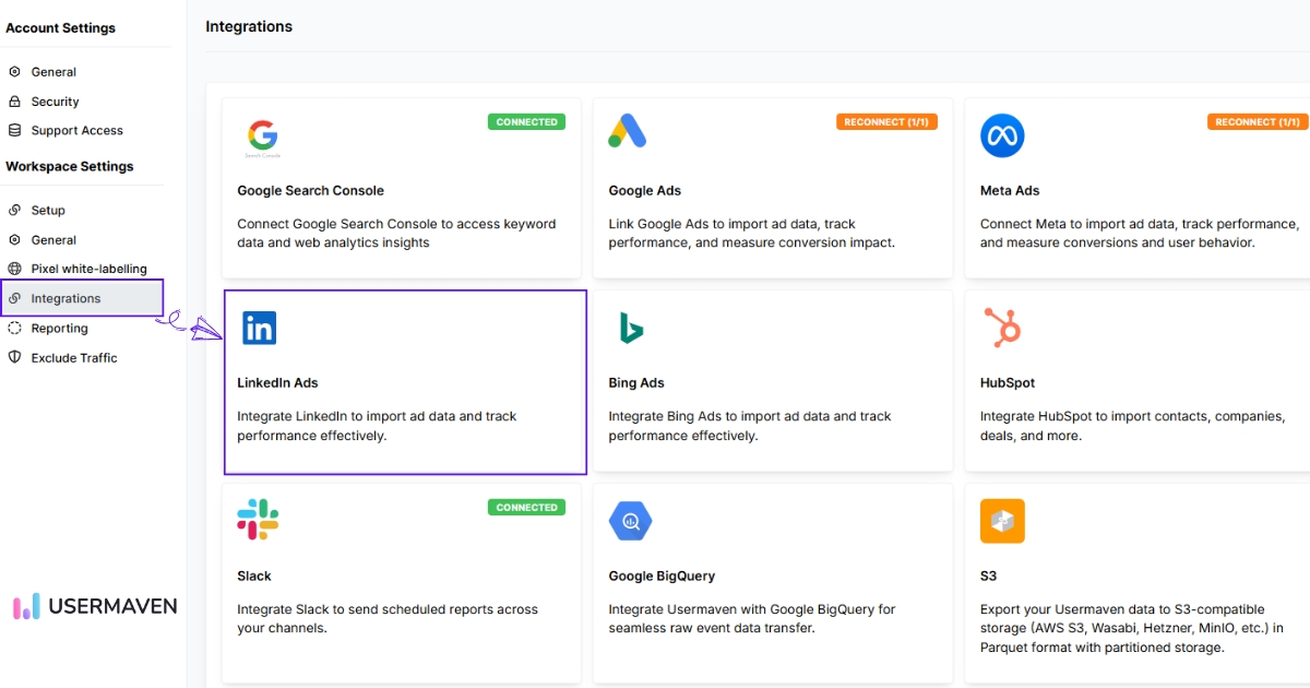 Connect LinkedIn Ads to Usermaven