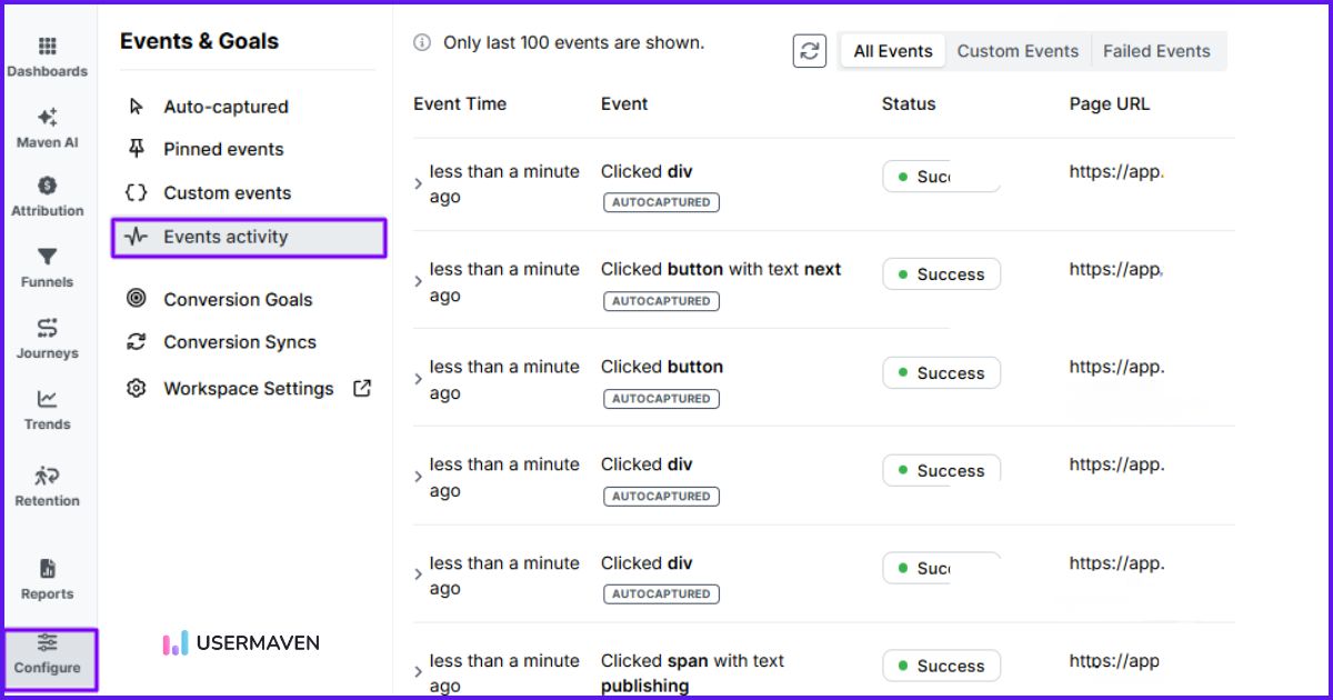 Tracking events in Usermaven