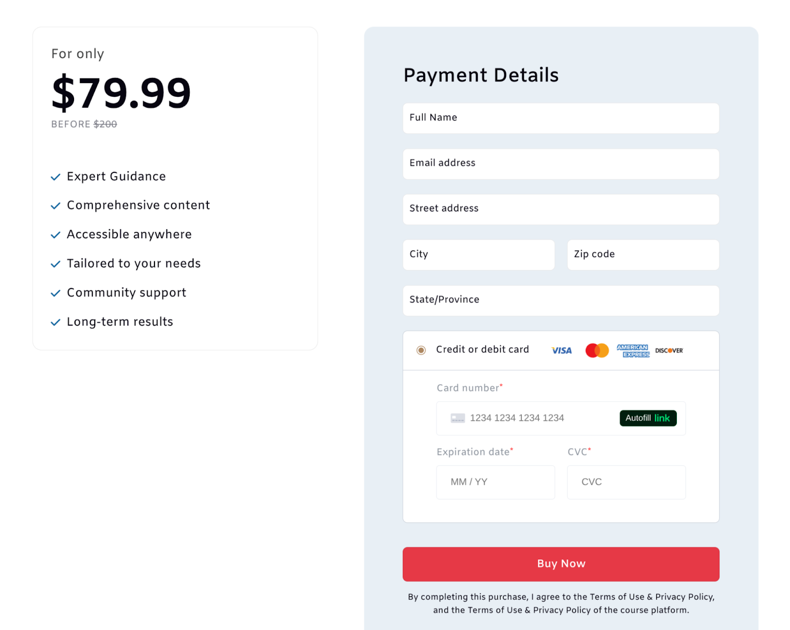 One-step checkout