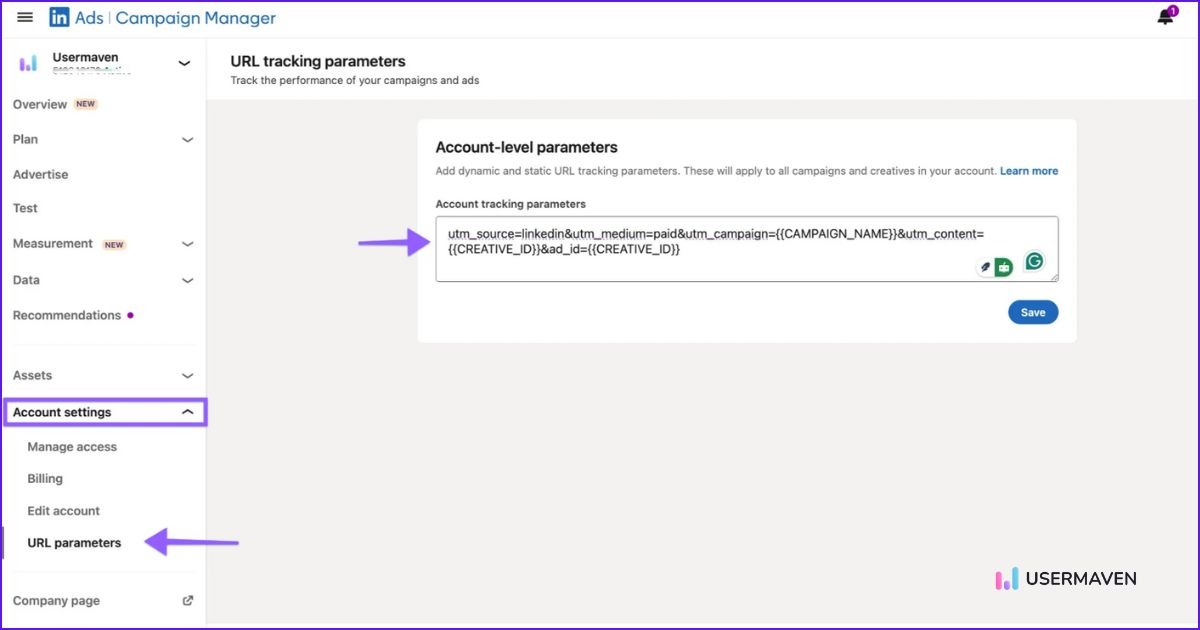 LinkedIn Ads tracking in Usermaven