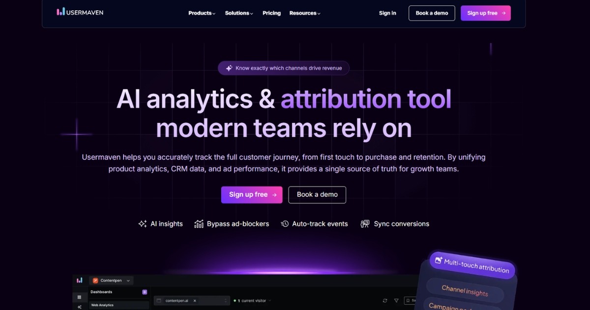 Usermaven website interface
