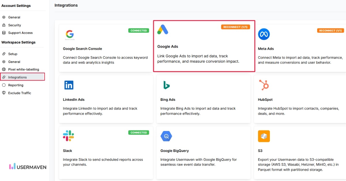 Google Ads integration in Usermaven