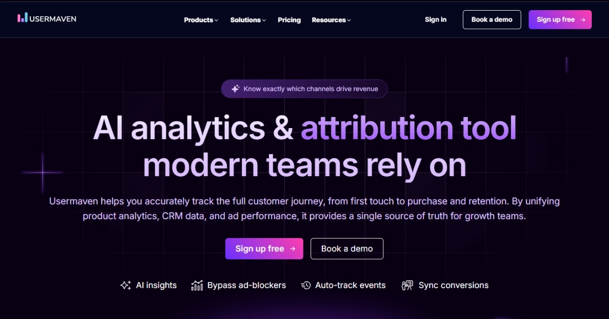 Usermaven website interface
