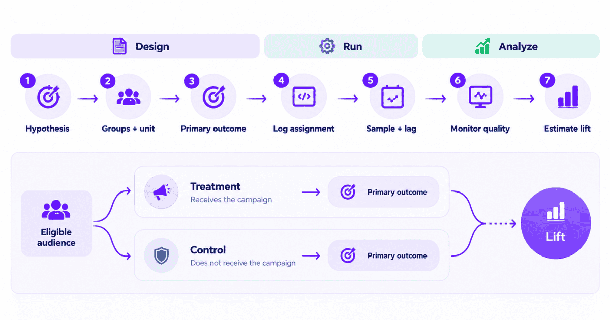 Seven-step marketing incrementality test workflow