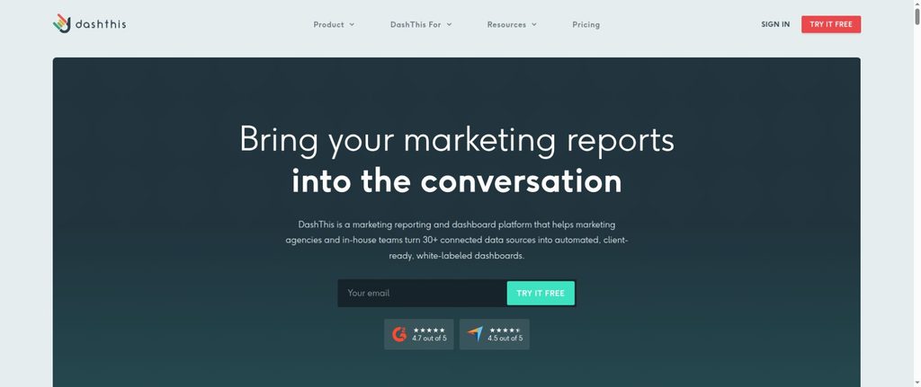 DashThis homepage