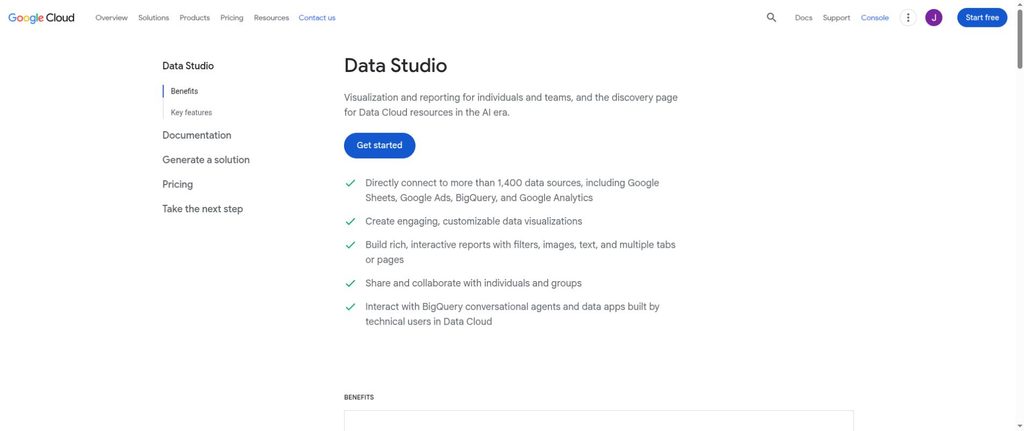 Google Data Studio homepage
