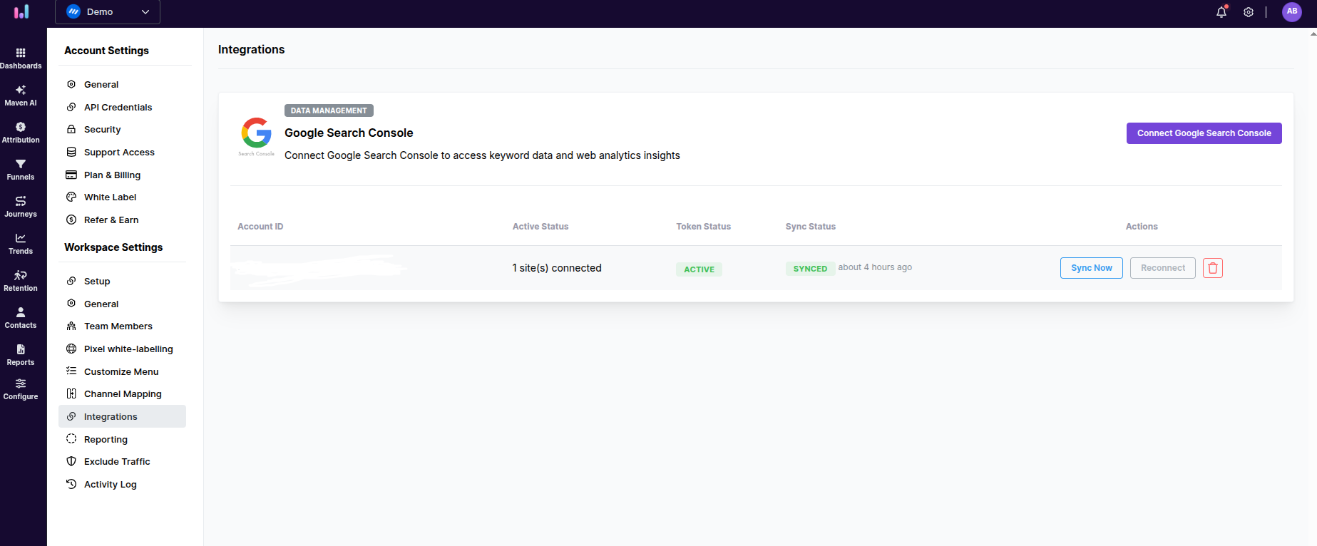 Usermaven Google Search Console connection screen