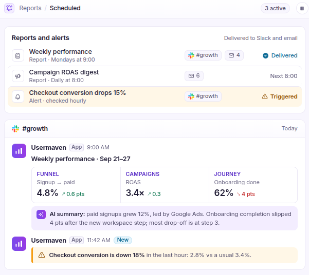 Scheduled reports and alerts